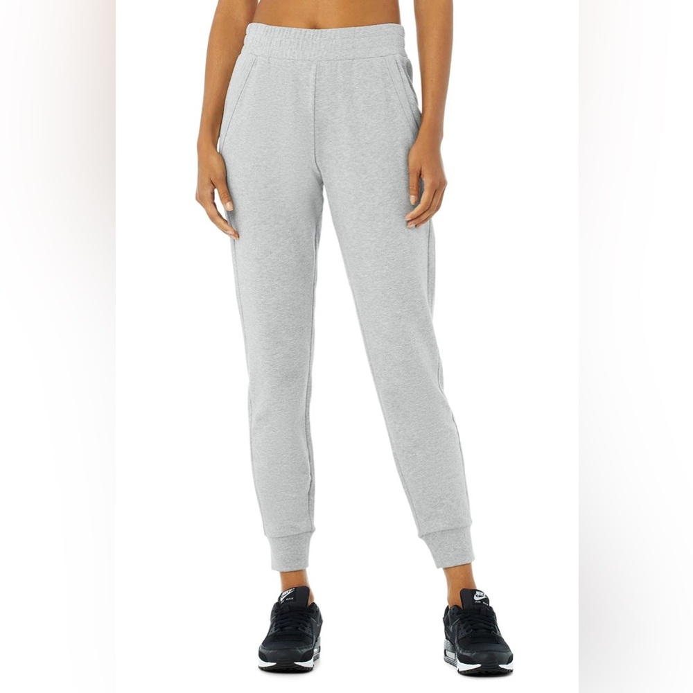 Alo Unwind Heathered Gray High Rise Cotton Blend Relaxed Ankle Sweatpants EUC S